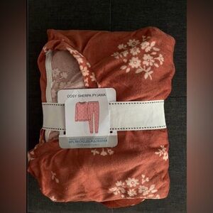 Size S Cozy Sherpa Pajama Bottoms - Floral Orange